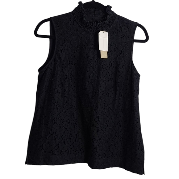 BANANA REPUBLIC NWT Lined Lace Sleeveless Tank Top in Black Size Petite Small - Picture 1 of 14